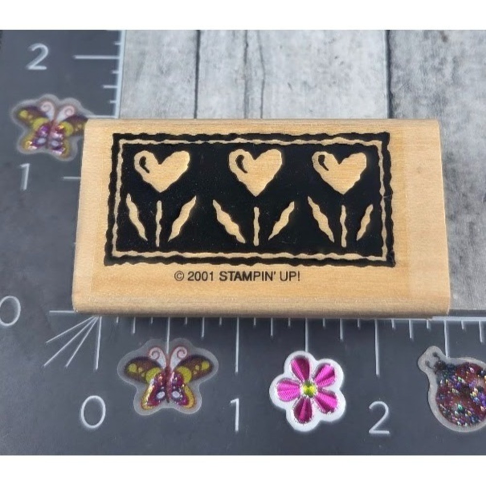Stampin' Up! Tulip Heart Border 2001 Silhouette Etched Rubber Stamp Wood #J29